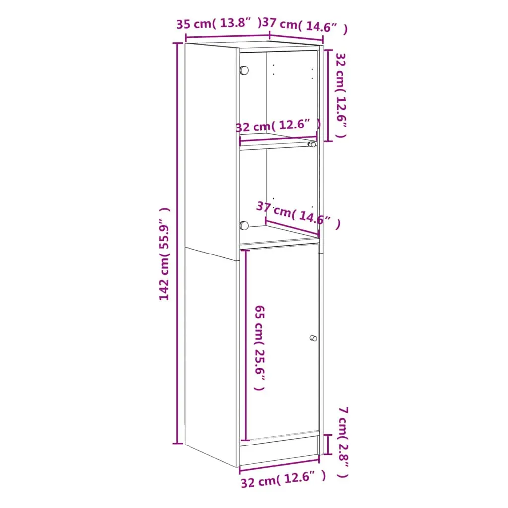 Highboard White Glass Door Storage Cabinet 35x37x142cm Engineered Wood
