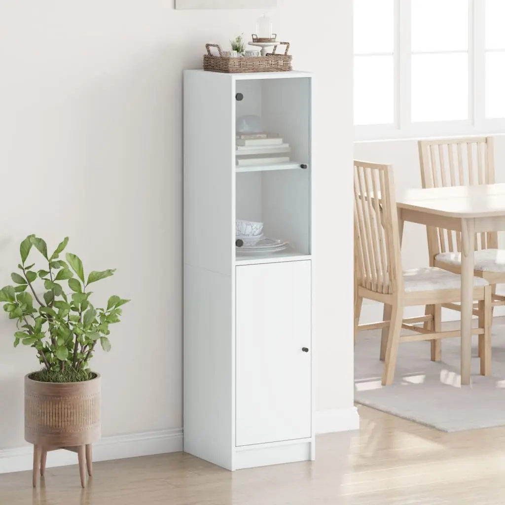 Highboard White Glass Door Storage Cabinet 35x37x142cm Engineered Wood