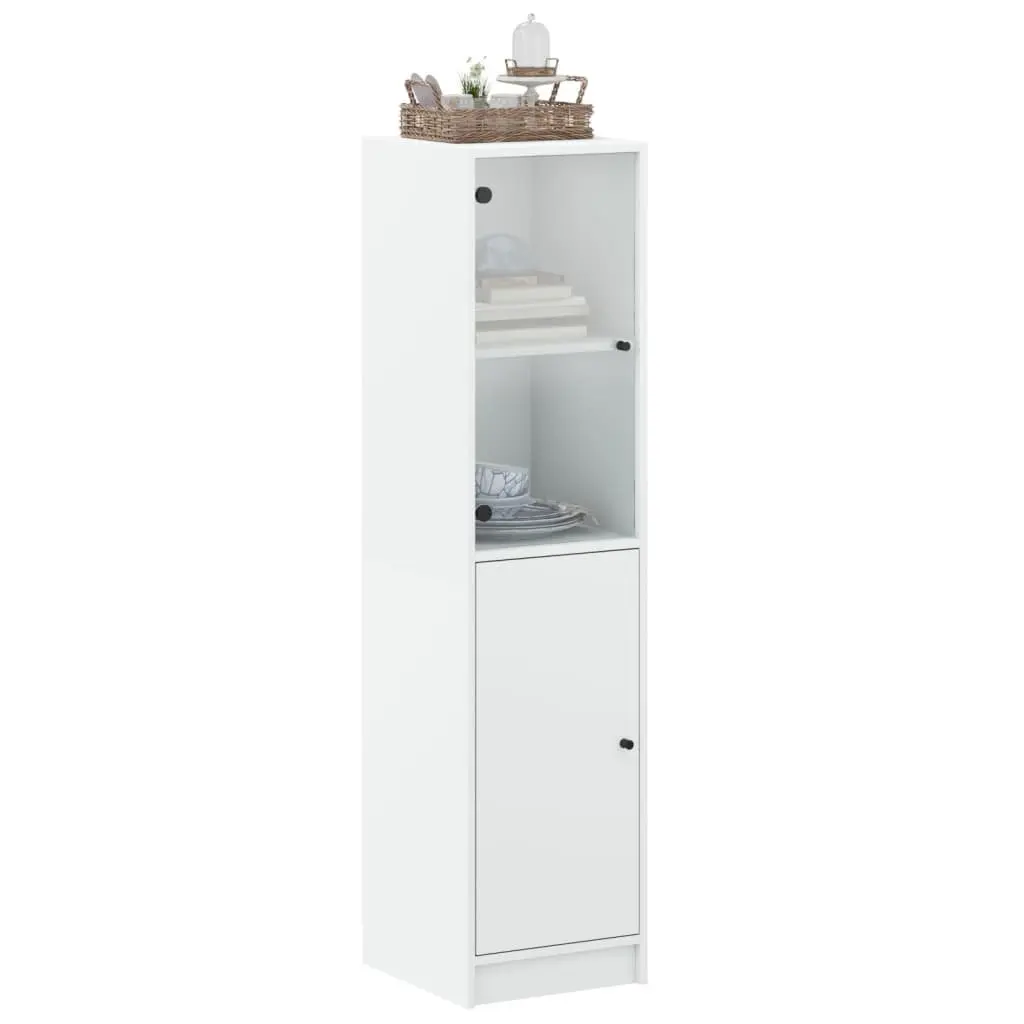 Highboard White Glass Door Storage Cabinet 35x37x142cm Engineered Wood