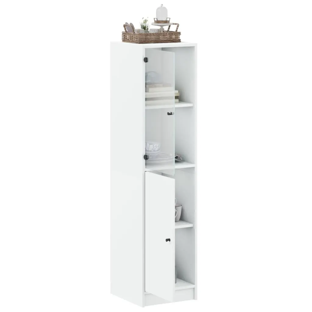 Highboard White Glass Door Storage Cabinet 35x37x142cm Engineered Wood
