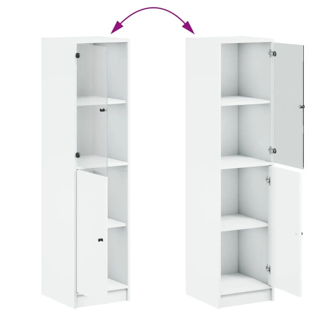 Highboard White Glass Door Storage Cabinet 35x37x142cm Engineered Wood