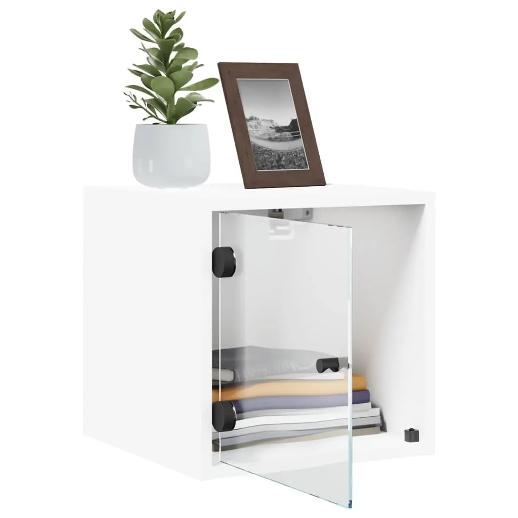 Bedside Cabinet Wall-Mounted Storage Organiser White 35x37x35cm Engineered Wood with Glass Doors 2 Piece