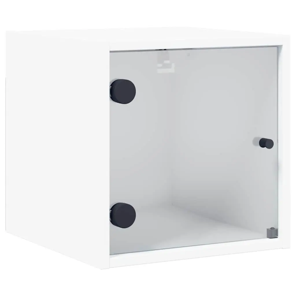 Bedside Cabinet Wall-Mounted Storage Organiser White 35x37x35cm Engineered Wood with Glass Doors 2 Piece