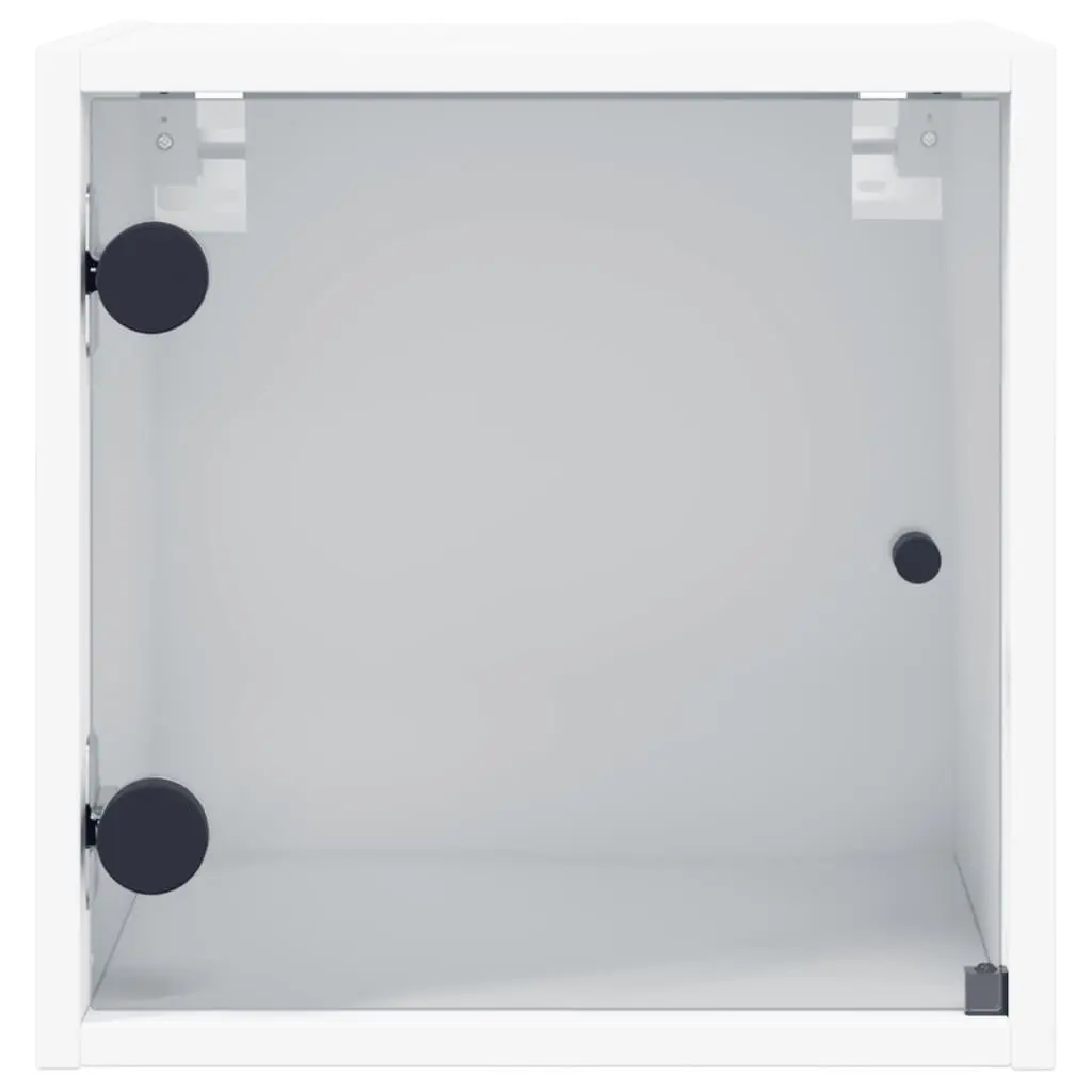Bedside Cabinet Wall-Mounted Storage Organiser White 35x37x35cm Engineered Wood with Glass Doors 2 Piece