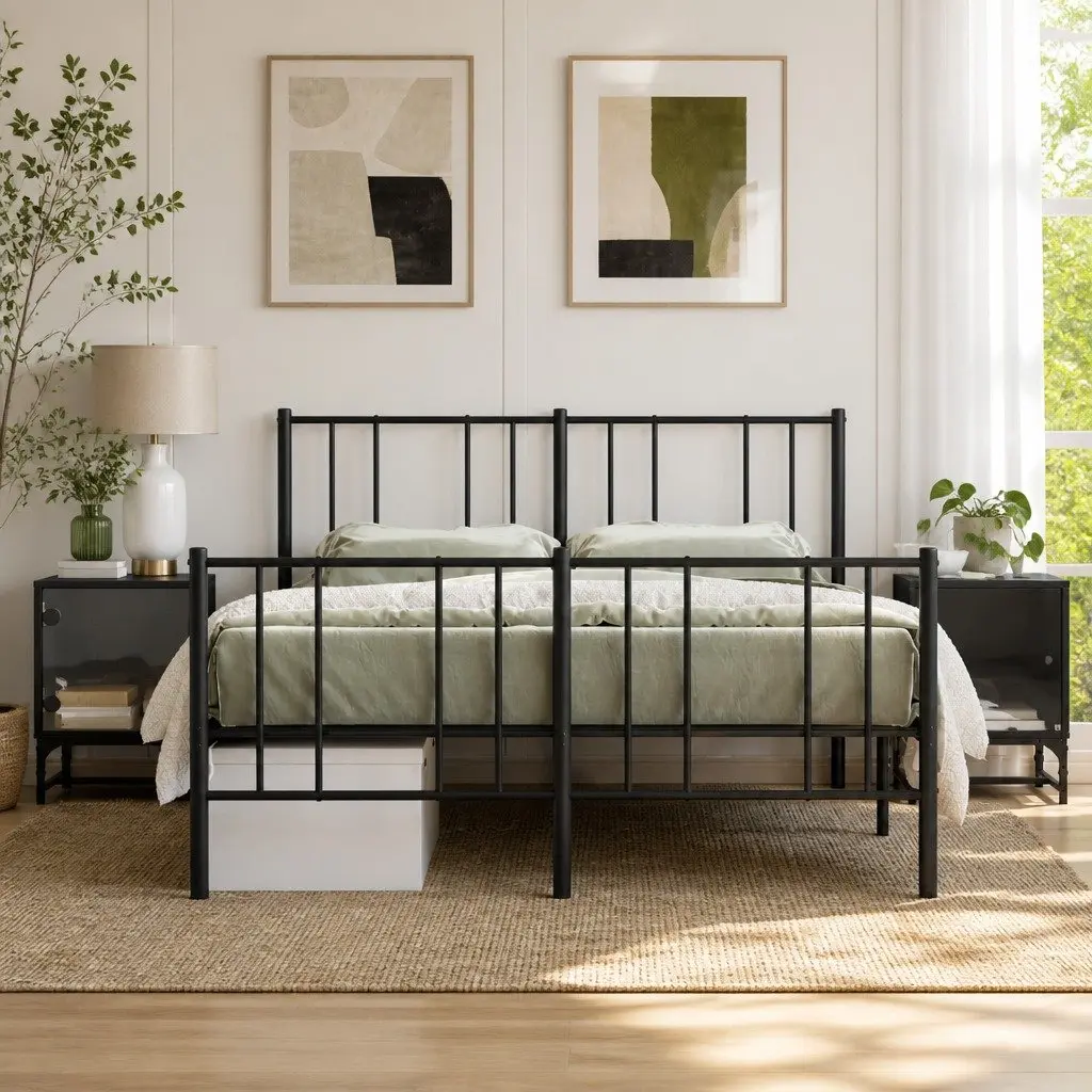 Bedside Cabinets Glass Doors 2 Piece Black Engineered Wood Storage Tables