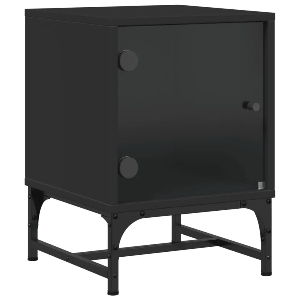 Bedside Cabinets Glass Doors 2 Piece Black Engineered Wood Storage Tables