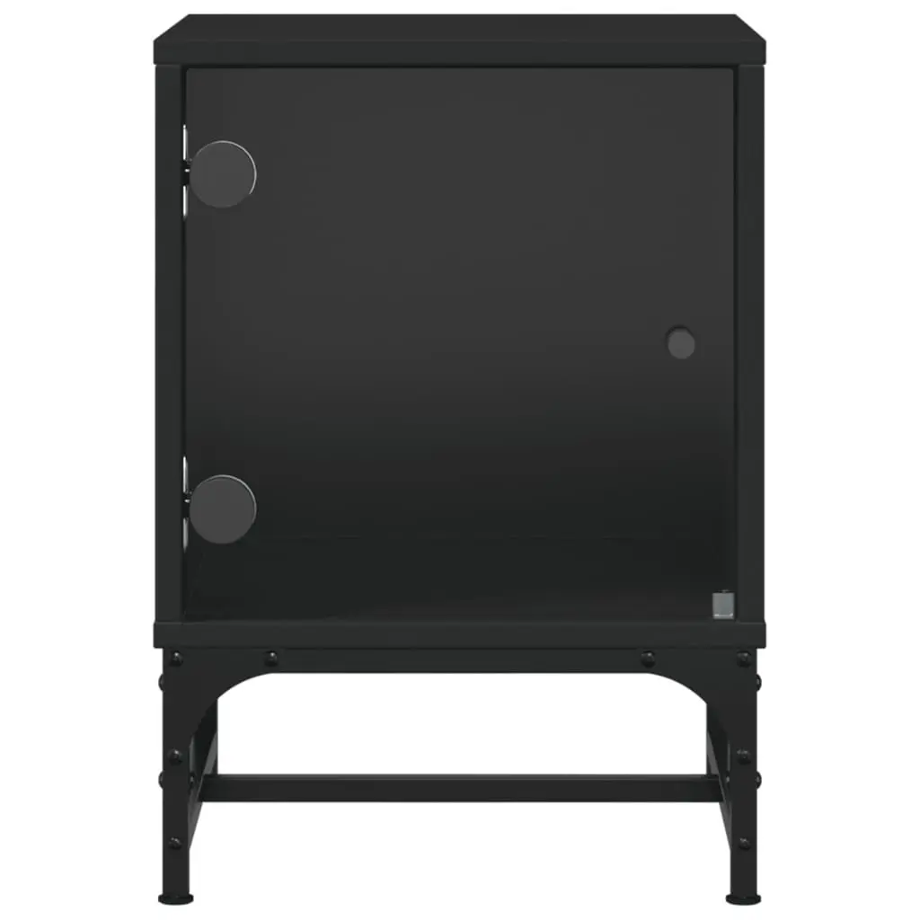 Bedside Cabinets Glass Doors 2 Piece Black Engineered Wood Storage Tables