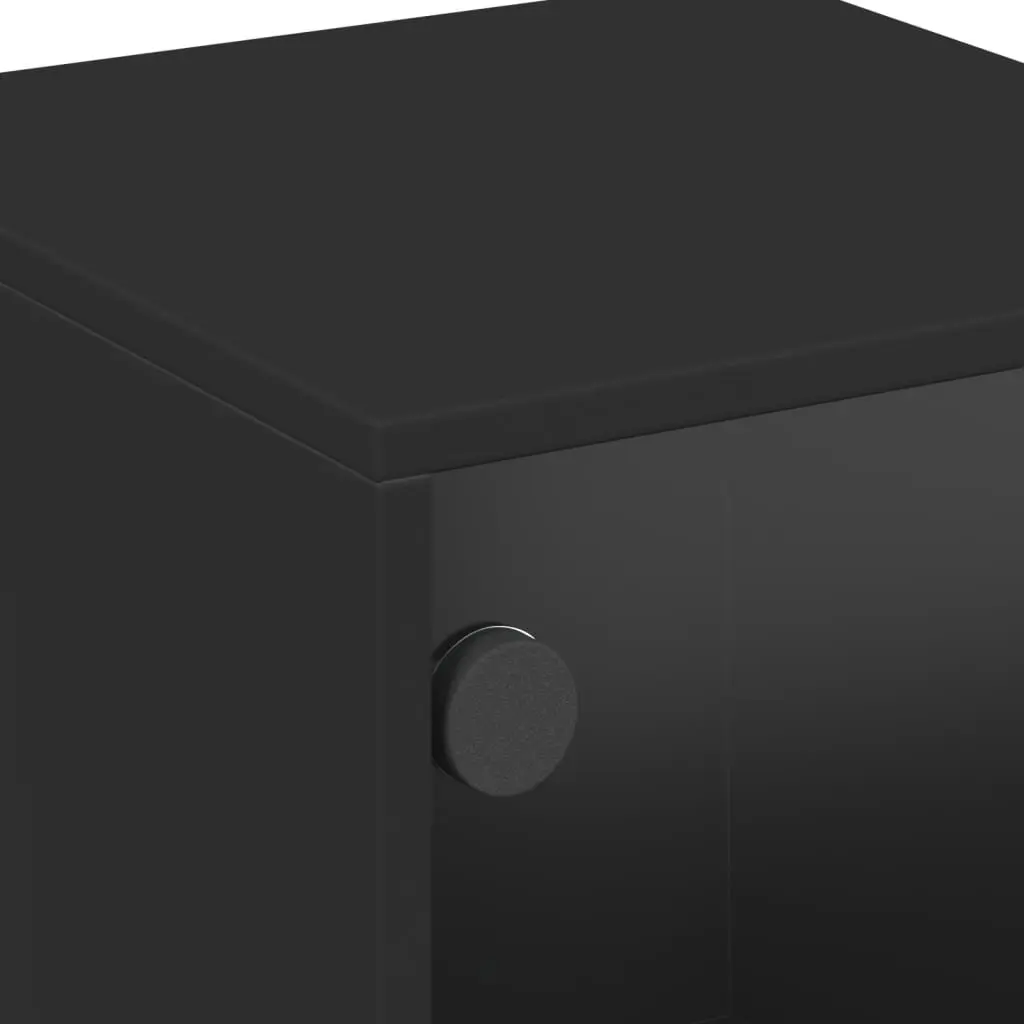 Bedside Cabinets Glass Doors 2 Piece Black Engineered Wood Storage Tables