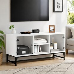 Sleek White Glass Door TV Cabinet for Living Room
