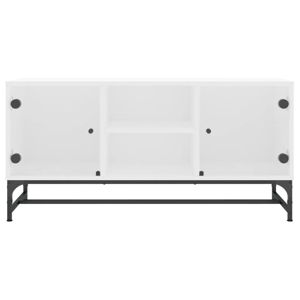 TV Cabinet White Engineered Wood Glass Doors Media Storage Unit 102 x 37 x 50 cm