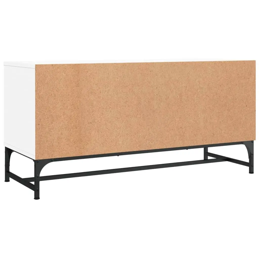TV Cabinet White Engineered Wood Glass Doors Media Storage Unit 102 x 37 x 50 cm