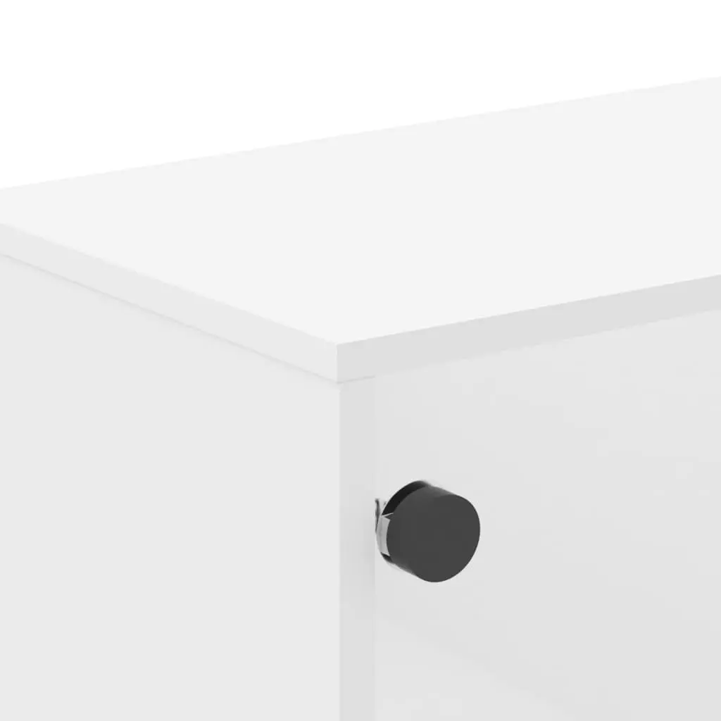 TV Cabinet White Engineered Wood Glass Doors Media Storage Unit 102 x 37 x 50 cm