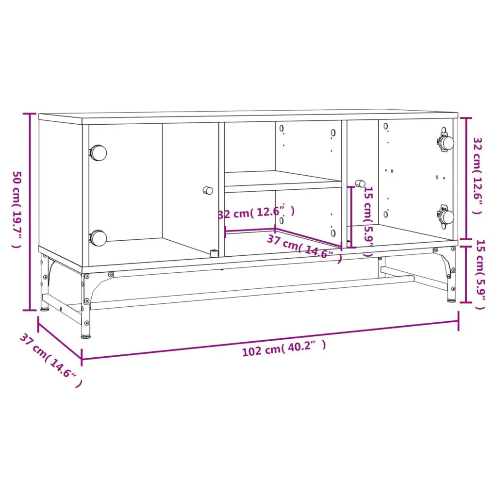 TV Cabinet White Engineered Wood Glass Doors Media Storage Unit 102 x 37 x 50 cm