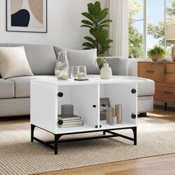 White Glass Door Coffee Table with Side Storage