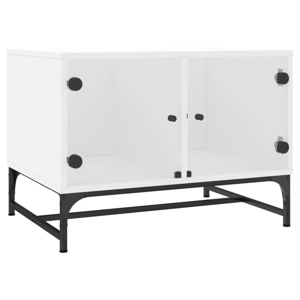 Coffee Table White Engineered Wood Glass Doors Storage Display Living Room