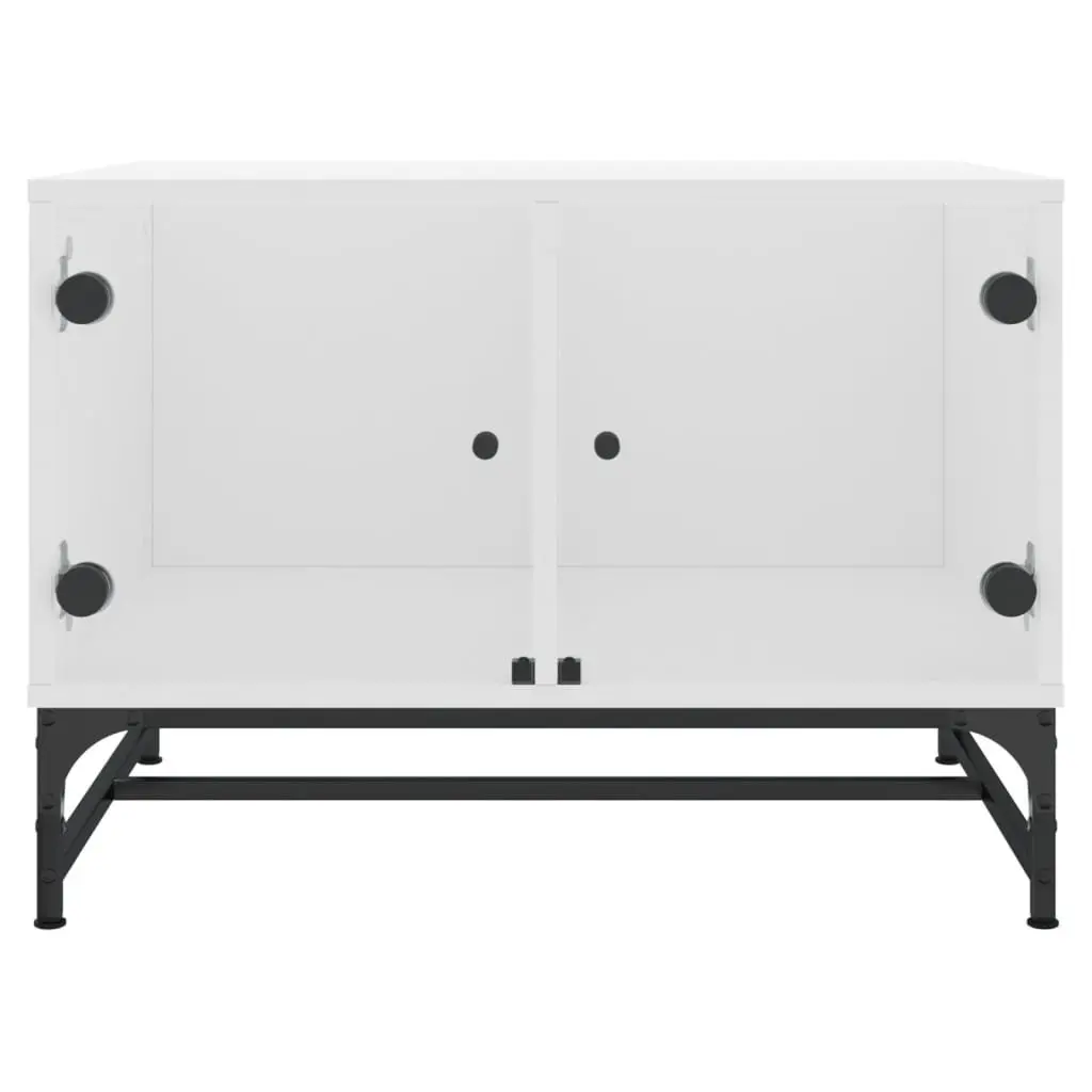 Coffee Table White Engineered Wood Glass Doors Storage Display Living Room