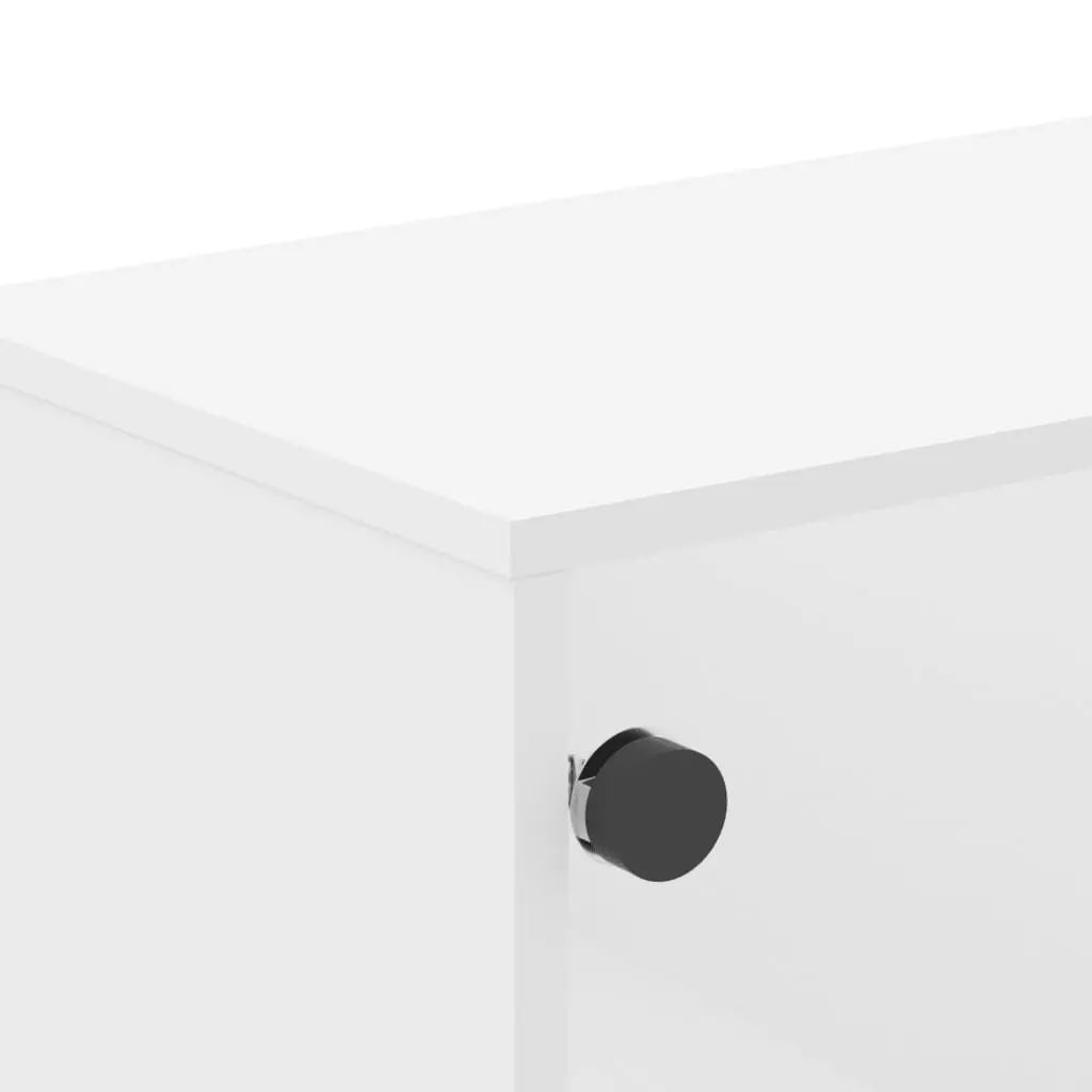 Coffee Table White Engineered Wood Glass Doors Storage Display Living Room