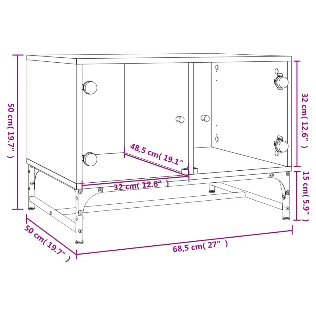 Coffee Table White Engineered Wood Glass Doors Storage Display Living Room