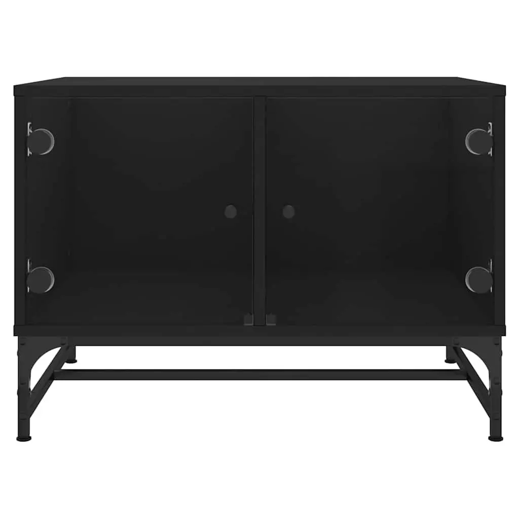 Coffee Table Black Engineered Wood 68.5 x 50 x 50 cm with Glass Doors Storage Display Living Room Furniture