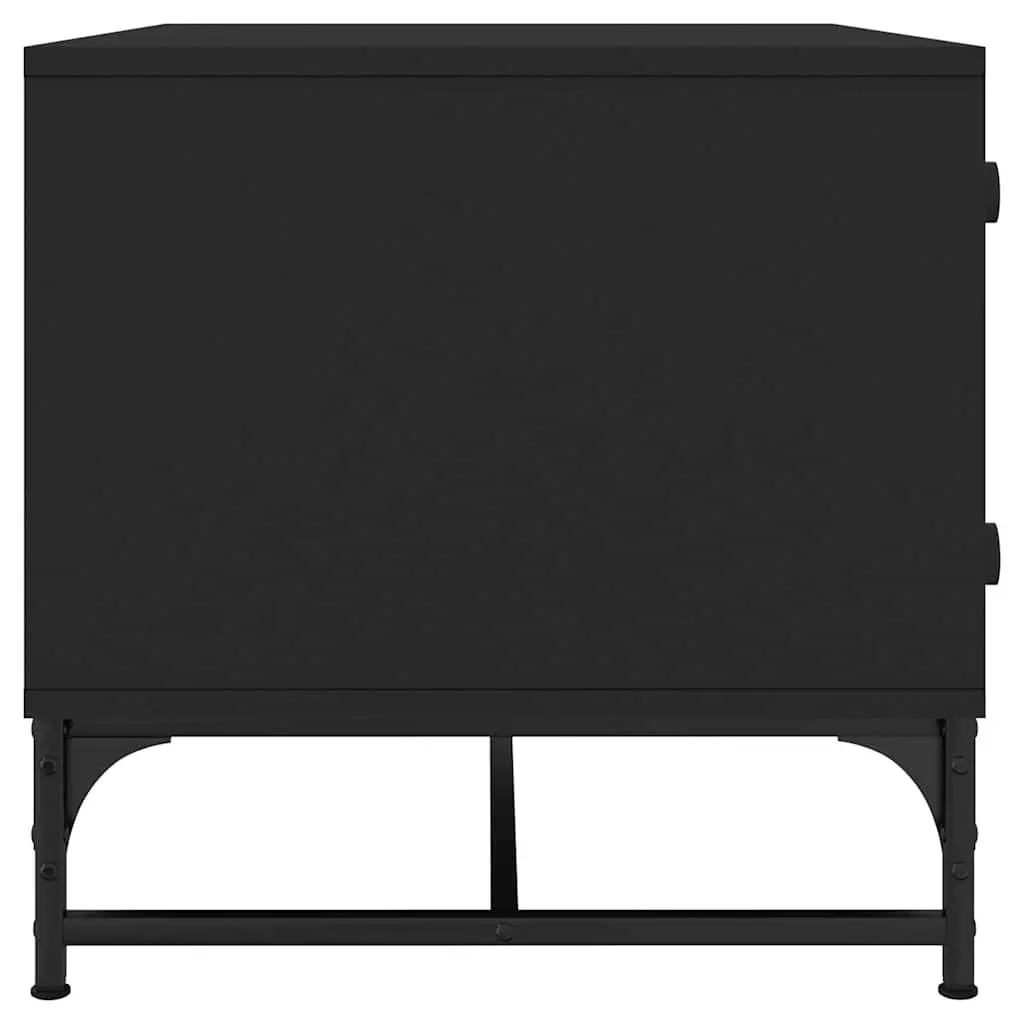 Coffee Table Black Engineered Wood 68.5 x 50 x 50 cm with Glass Doors Storage Display Living Room Furniture