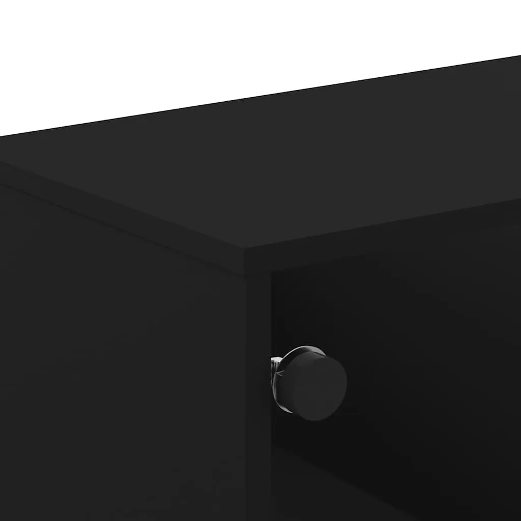 Coffee Table Black Engineered Wood 68.5 x 50 x 50 cm with Glass Doors Storage Display Living Room Furniture