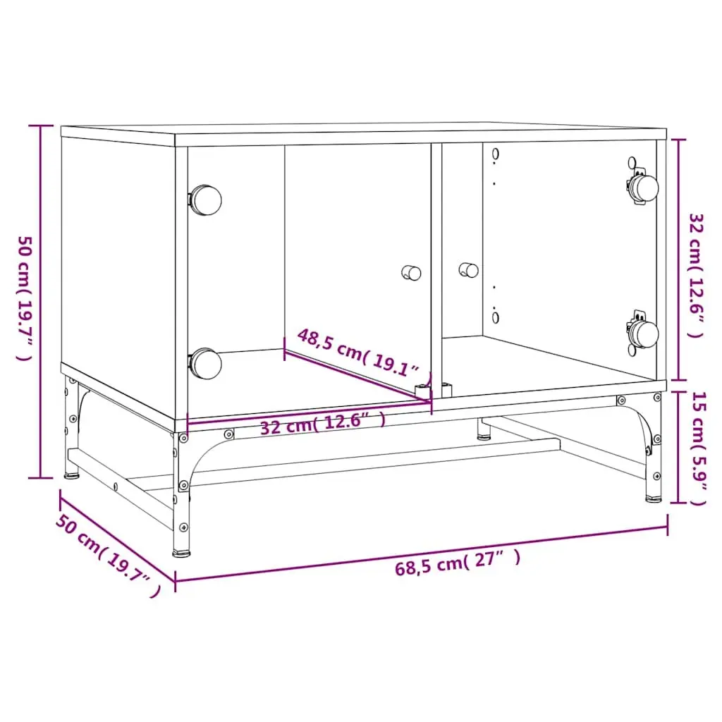 Coffee Table Black Engineered Wood 68.5 x 50 x 50 cm with Glass Doors Storage Display Living Room Furniture