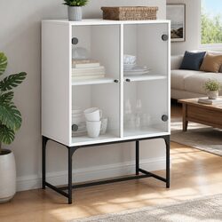 Charming White Side Cabinet with Glass Doors