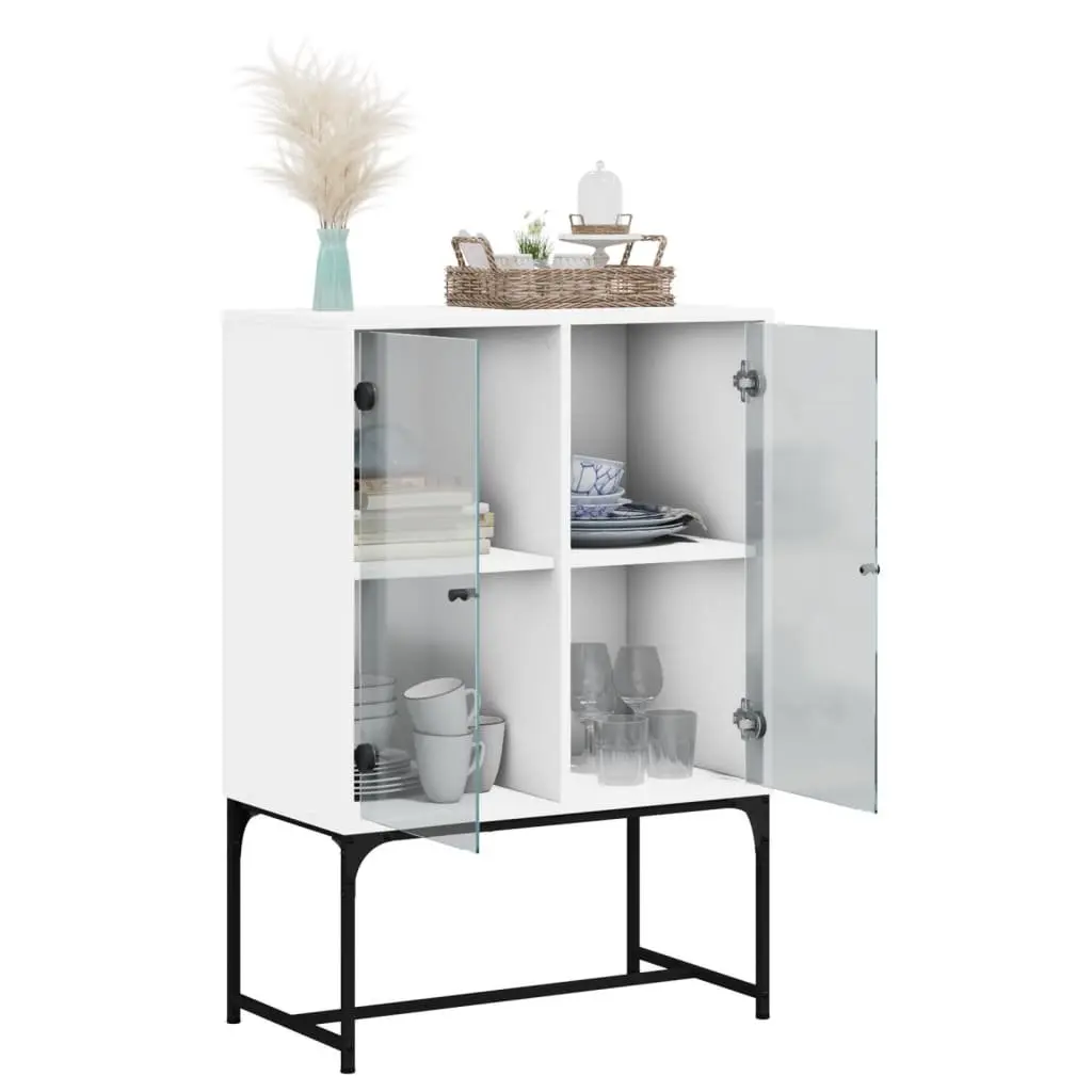 Side Cabinet with Glass Doors White Storage Furniture Buffet Sideboard Display