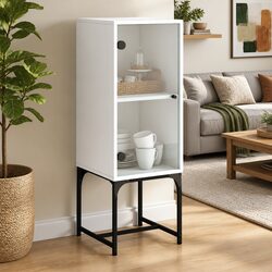 Elegant White Side Cabinet with Glass Doors