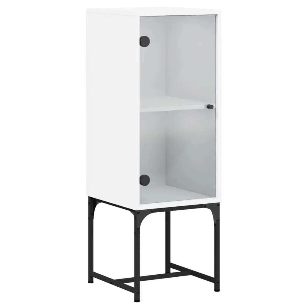 Side Cabinet White Storage Cupboard Glass Doors Engineered Wood 35W x 37D x 100H cm