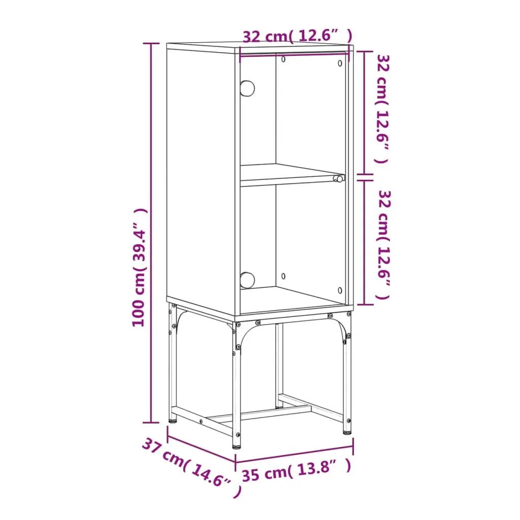 Side Cabinet White Storage Cupboard Glass Doors Engineered Wood 35W x 37D x 100H cm