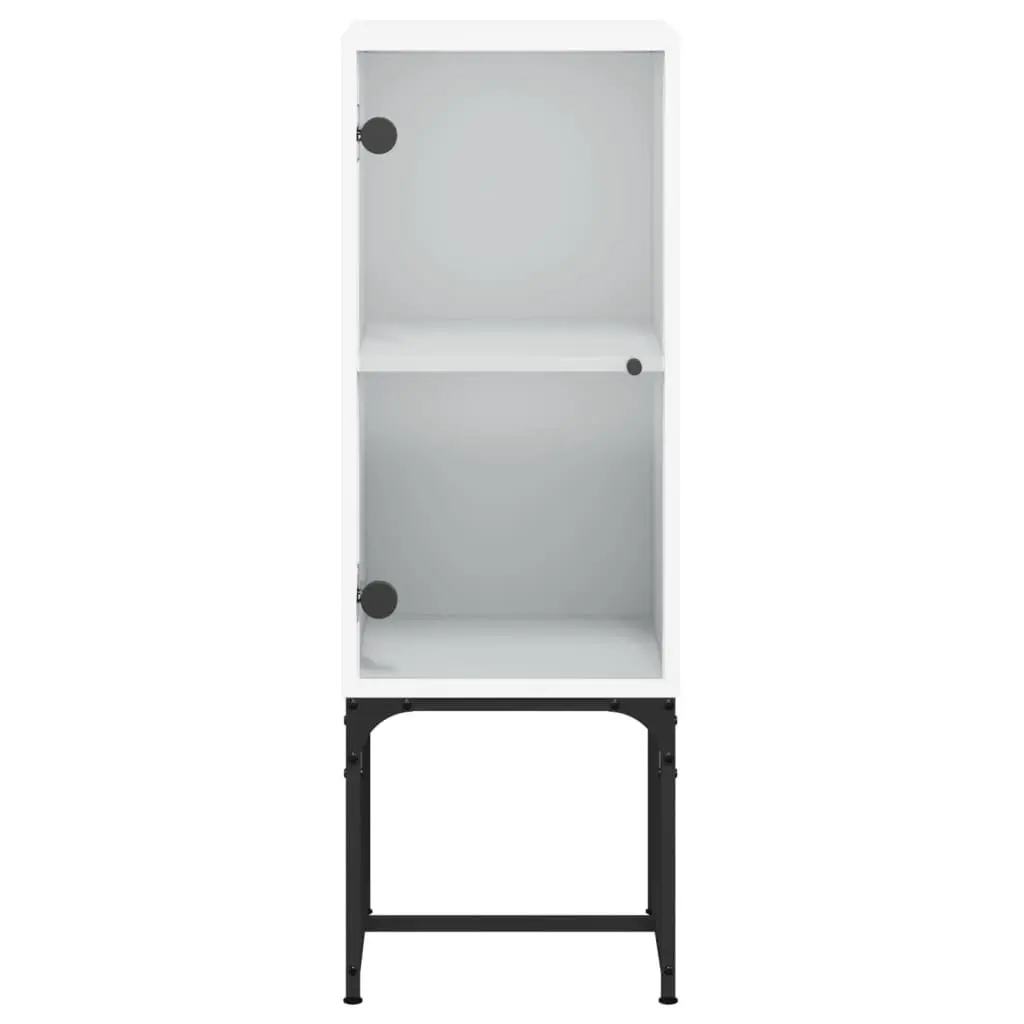 Side Cabinet White Storage Cupboard Glass Doors Engineered Wood 35W x 37D x 100H cm