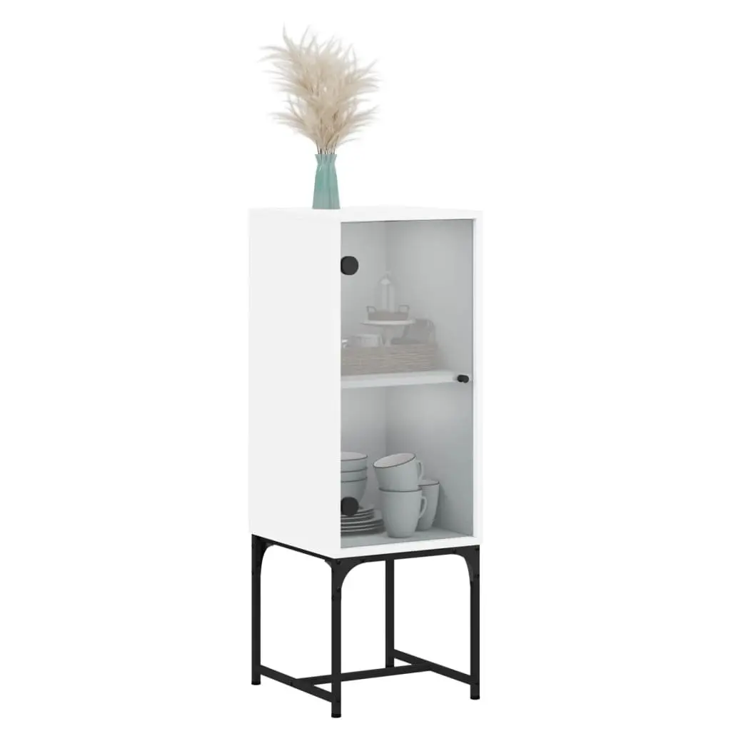 Side Cabinet White Storage Cupboard Glass Doors Engineered Wood 35W x 37D x 100H cm