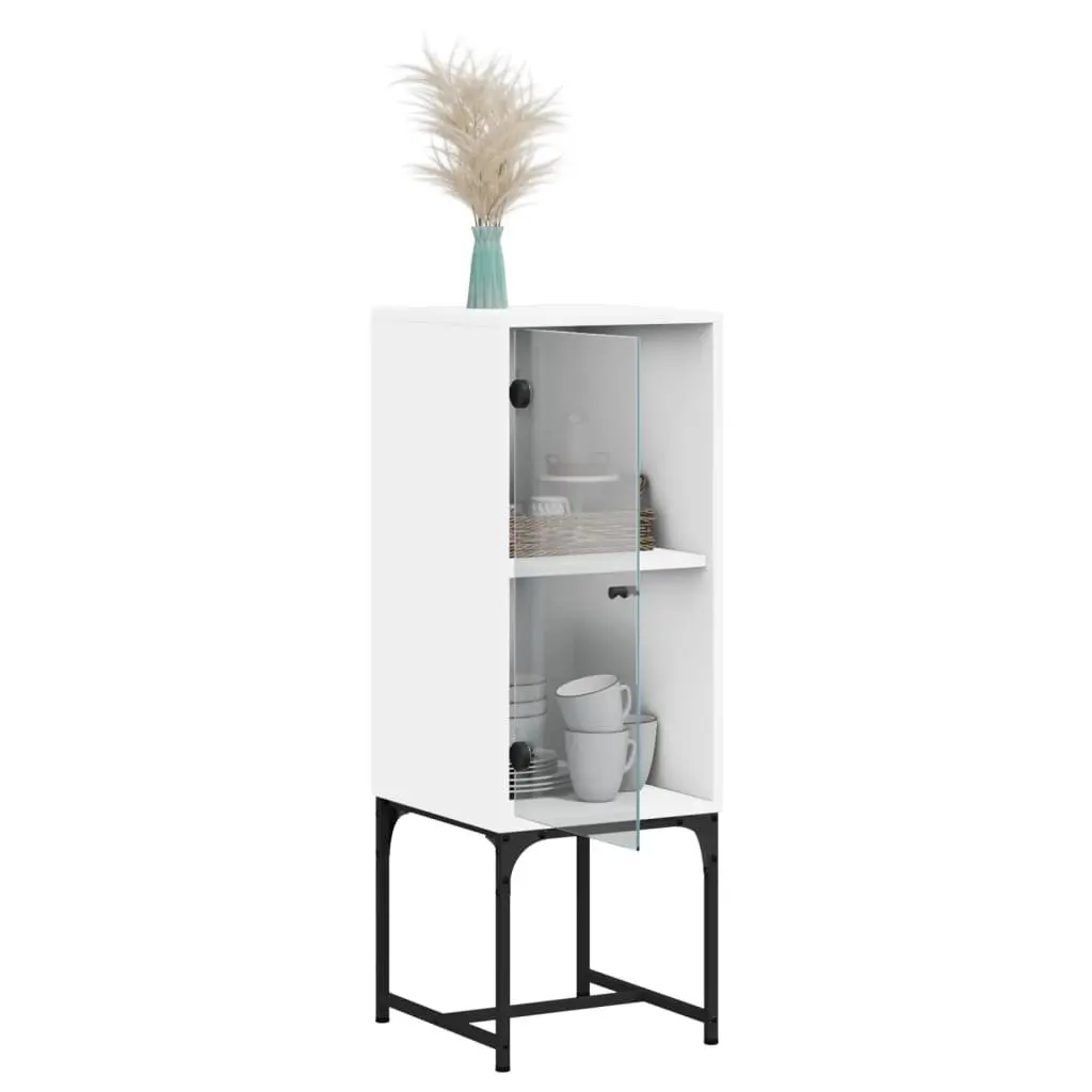 Side Cabinet White Storage Cupboard Glass Doors Engineered Wood 35W x 37D x 100H cm