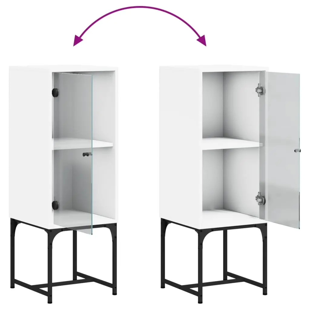 Side Cabinet White Storage Cupboard Glass Doors Engineered Wood 35W x 37D x 100H cm
