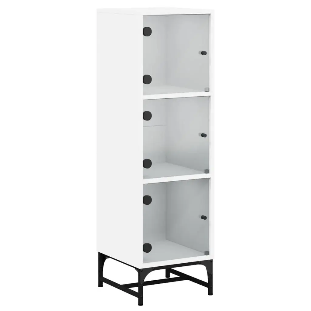 Highboard Cabinet White 35x37x120cm Engineered Wood with Glass Doors