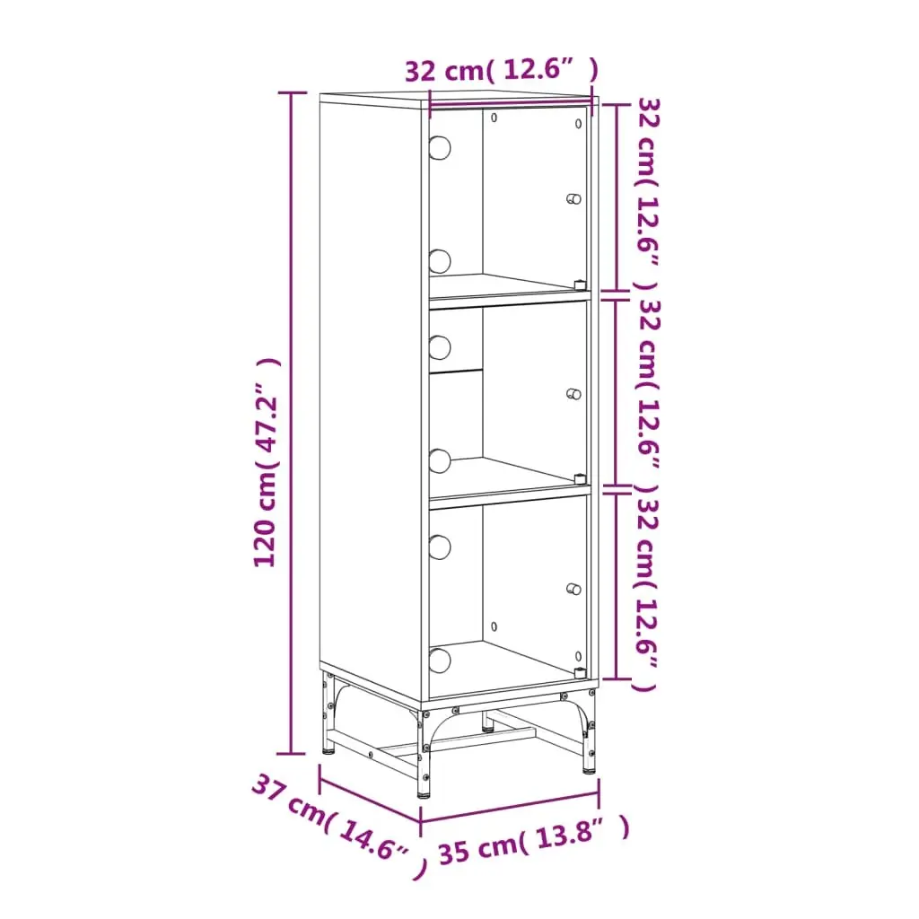 Highboard Cabinet White 35x37x120cm Engineered Wood with Glass Doors