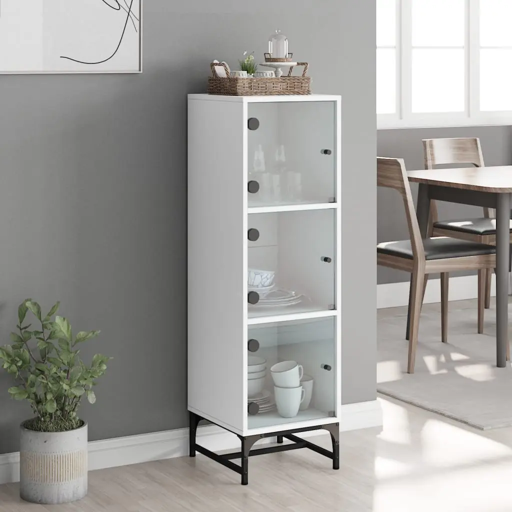 Highboard Cabinet White 35x37x120cm Engineered Wood with Glass Doors