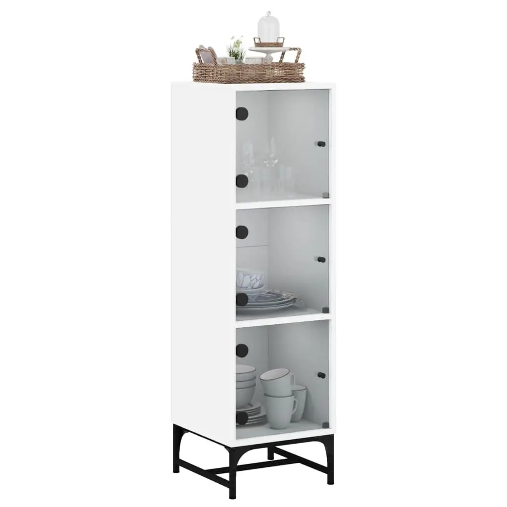 Highboard Cabinet White 35x37x120cm Engineered Wood with Glass Doors