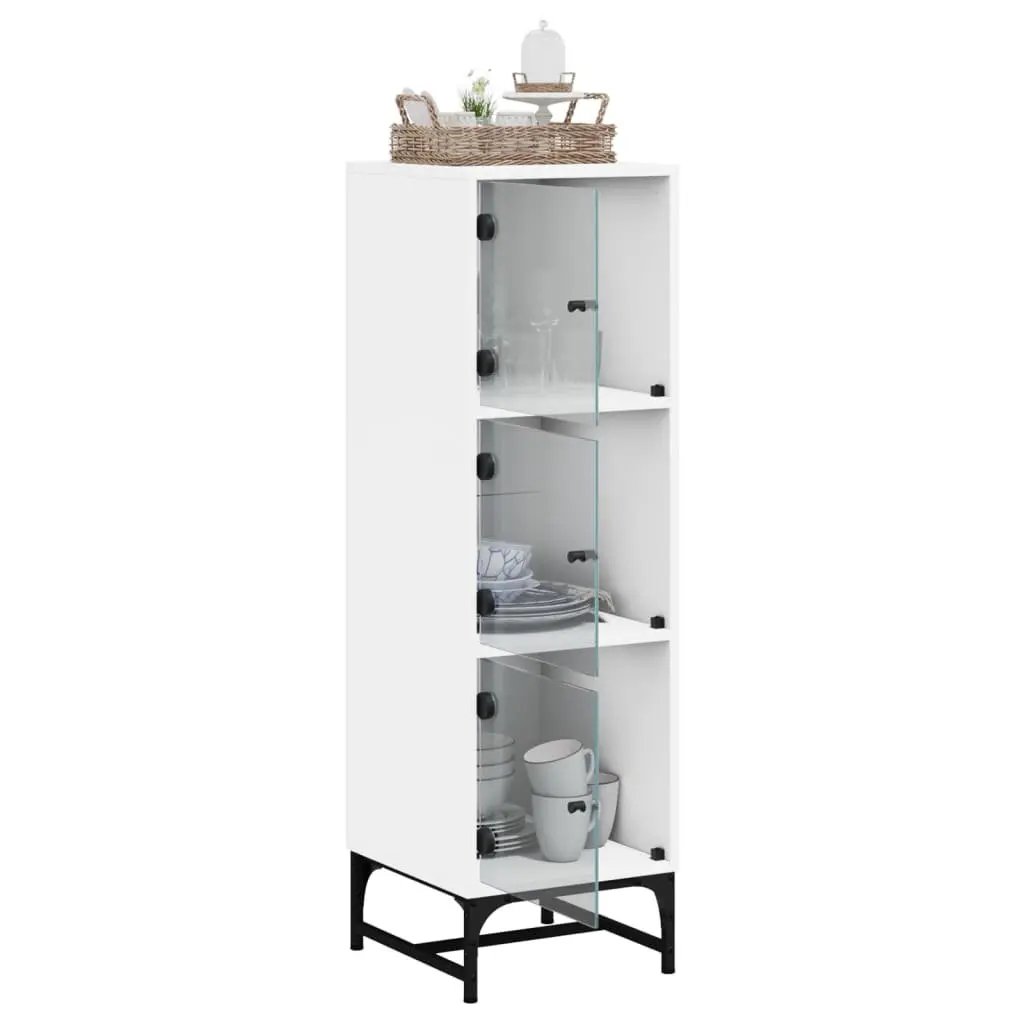 Highboard Cabinet White 35x37x120cm Engineered Wood with Glass Doors