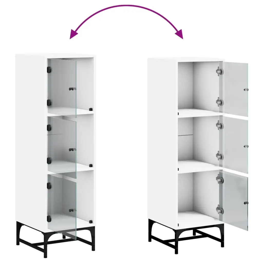 Highboard Cabinet White 35x37x120cm Engineered Wood with Glass Doors