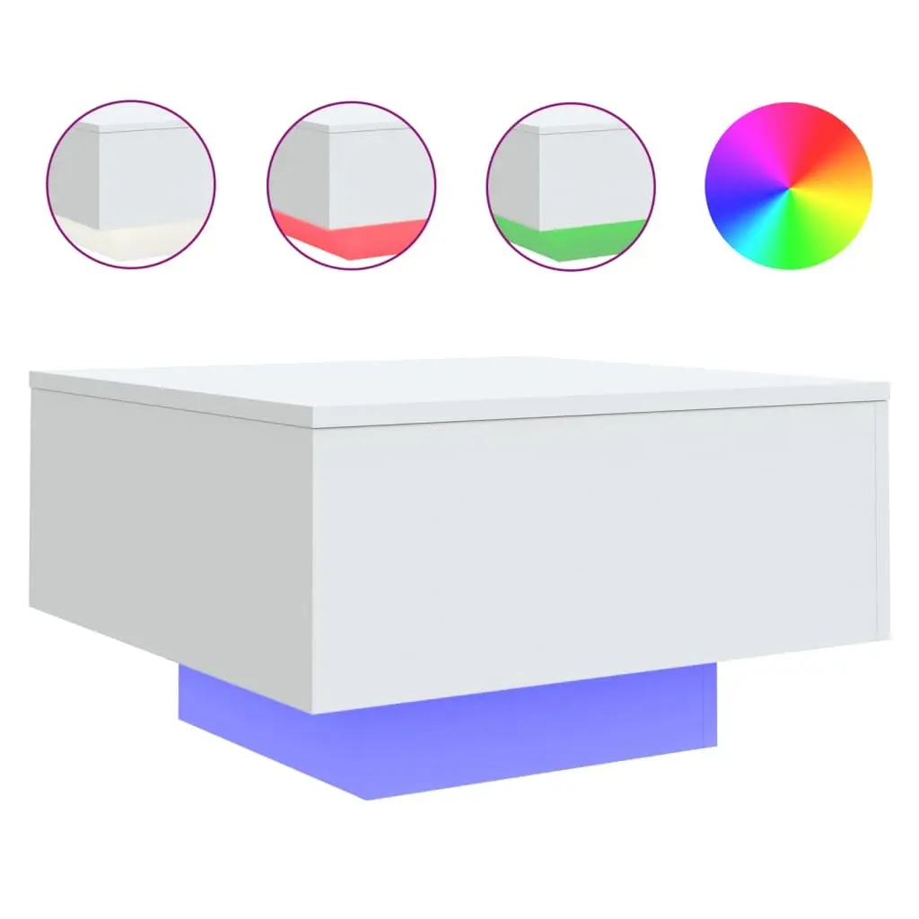 Coffee Table White Modern RGB LED Lights 55 x 55 x 31 cm Engineered Wood