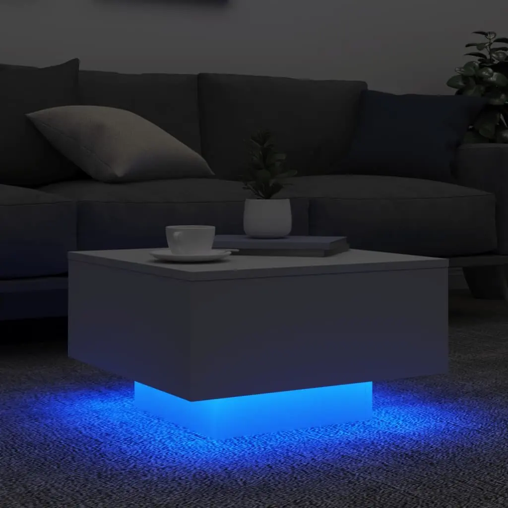 Coffee Table White Modern RGB LED Lights 55 x 55 x 31 cm Engineered Wood