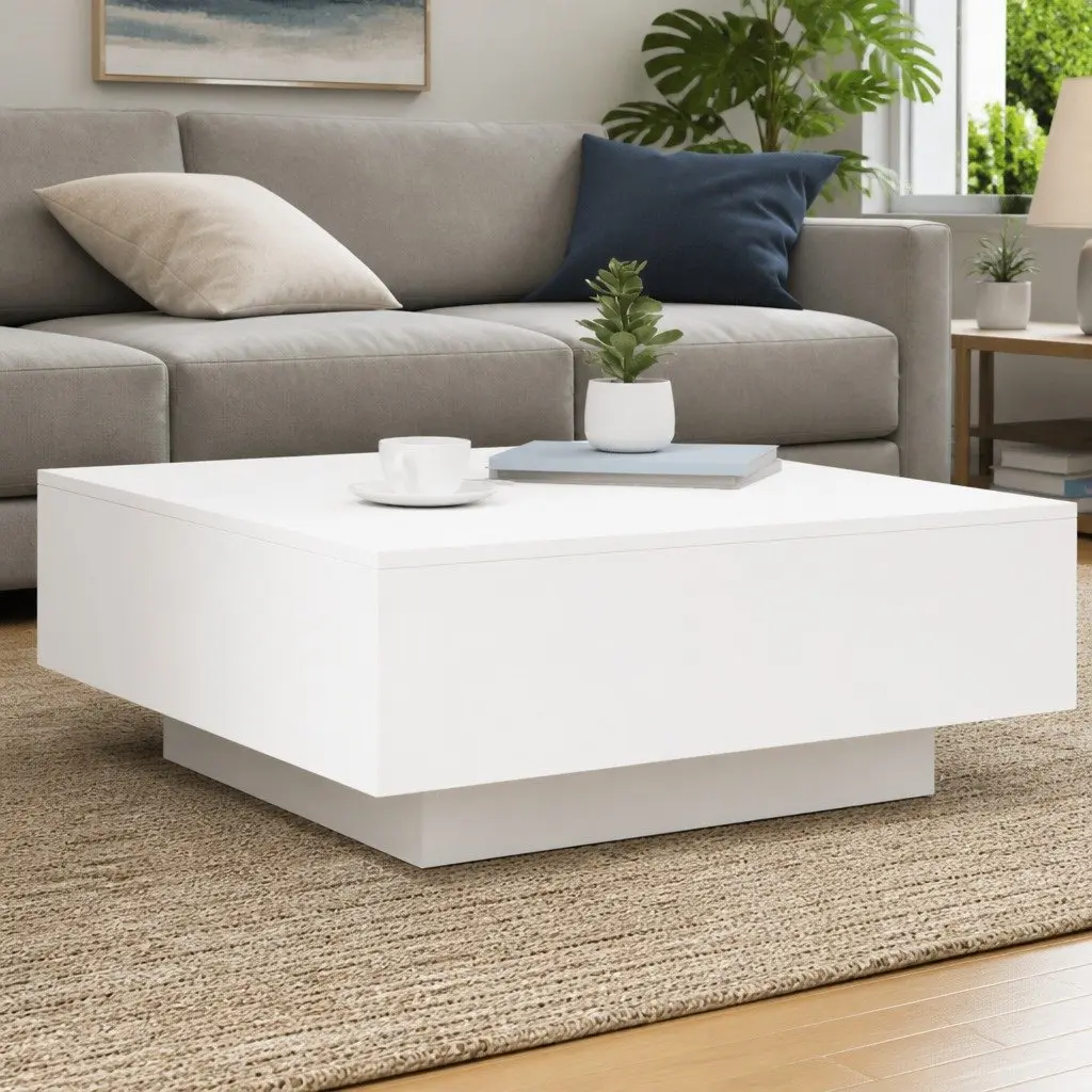 White Coffee Table for Living Room 80x80x31cm