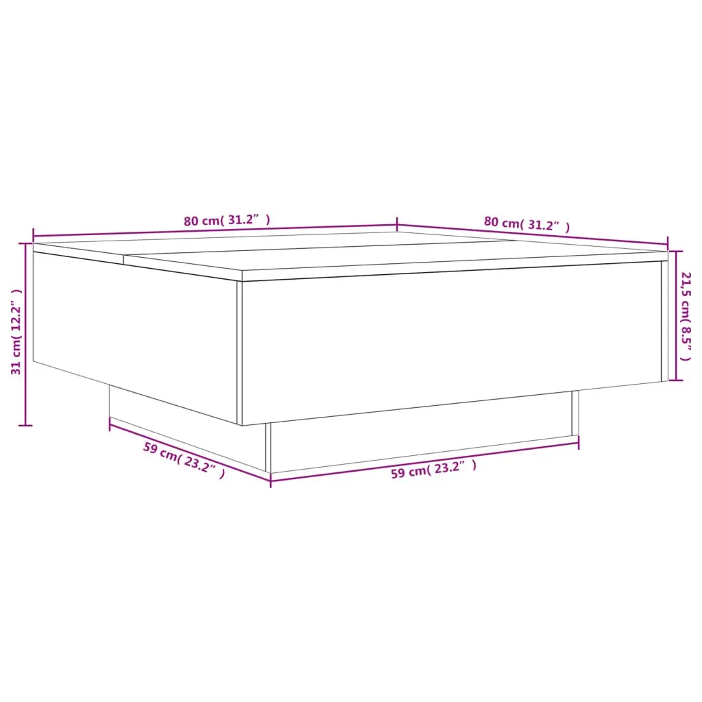 White Coffee Table for Living Room 80x80x31cm