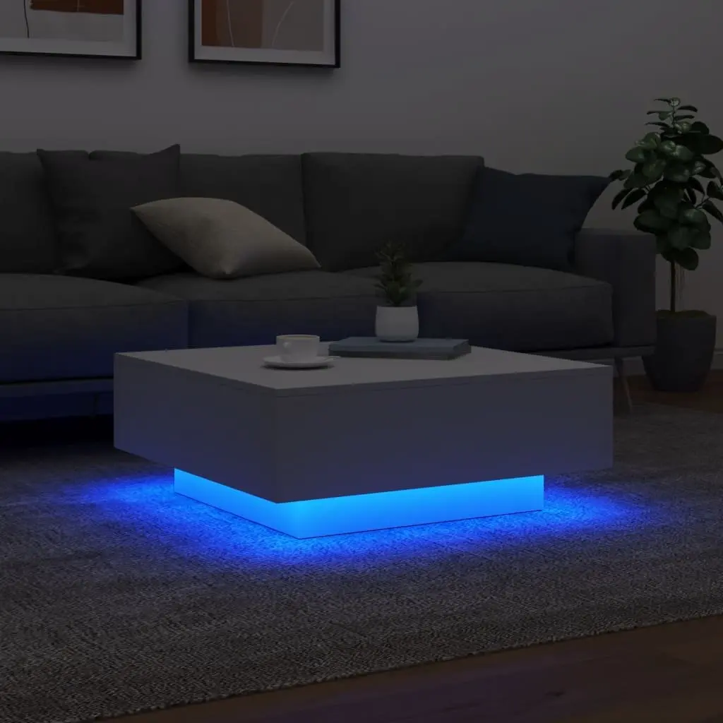 Modern Coffee Table with RGB LED Lights White Accent Living Room Furniture