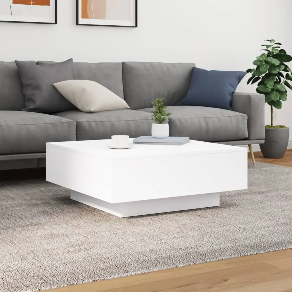 Modern Coffee Table with RGB LED Lights White Accent Living Room Furniture
