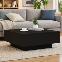 Contemporary Black Coffee Table with RGB LED Lights