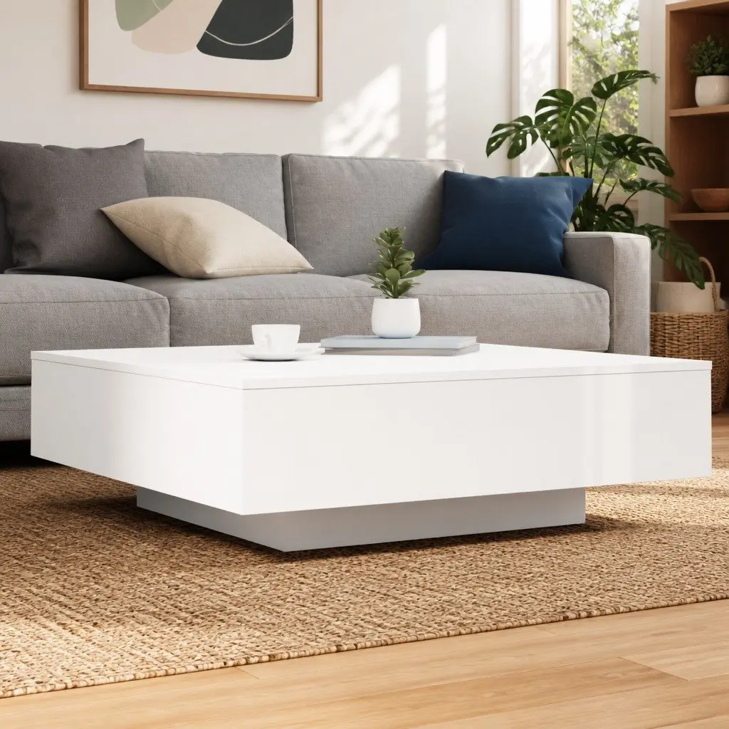 Coffee Table White Modern Living Room Accent Furniture Engineered Wood Side Tea