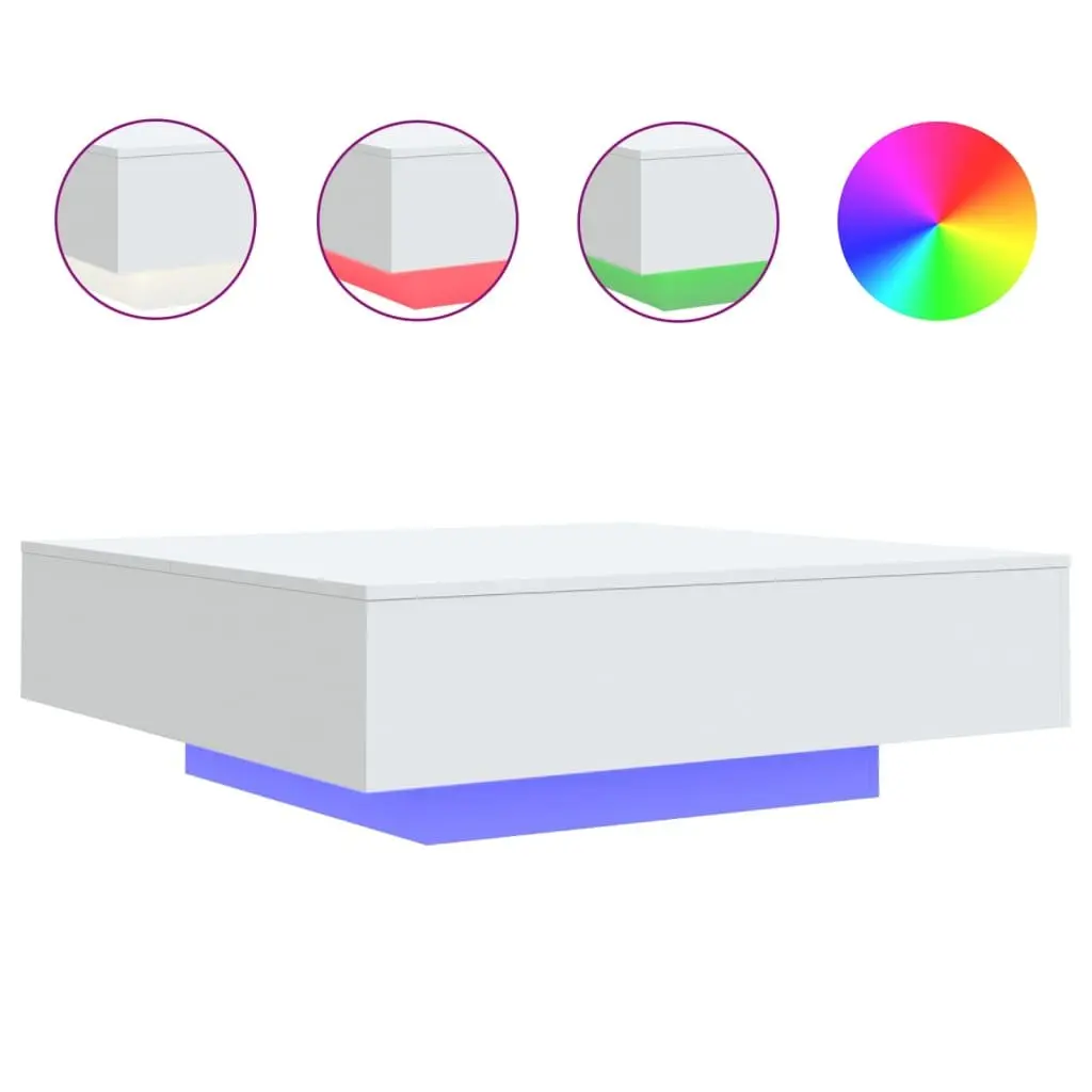 Modern Coffee Table with RGB LED Lights White Living Room Accent Furniture